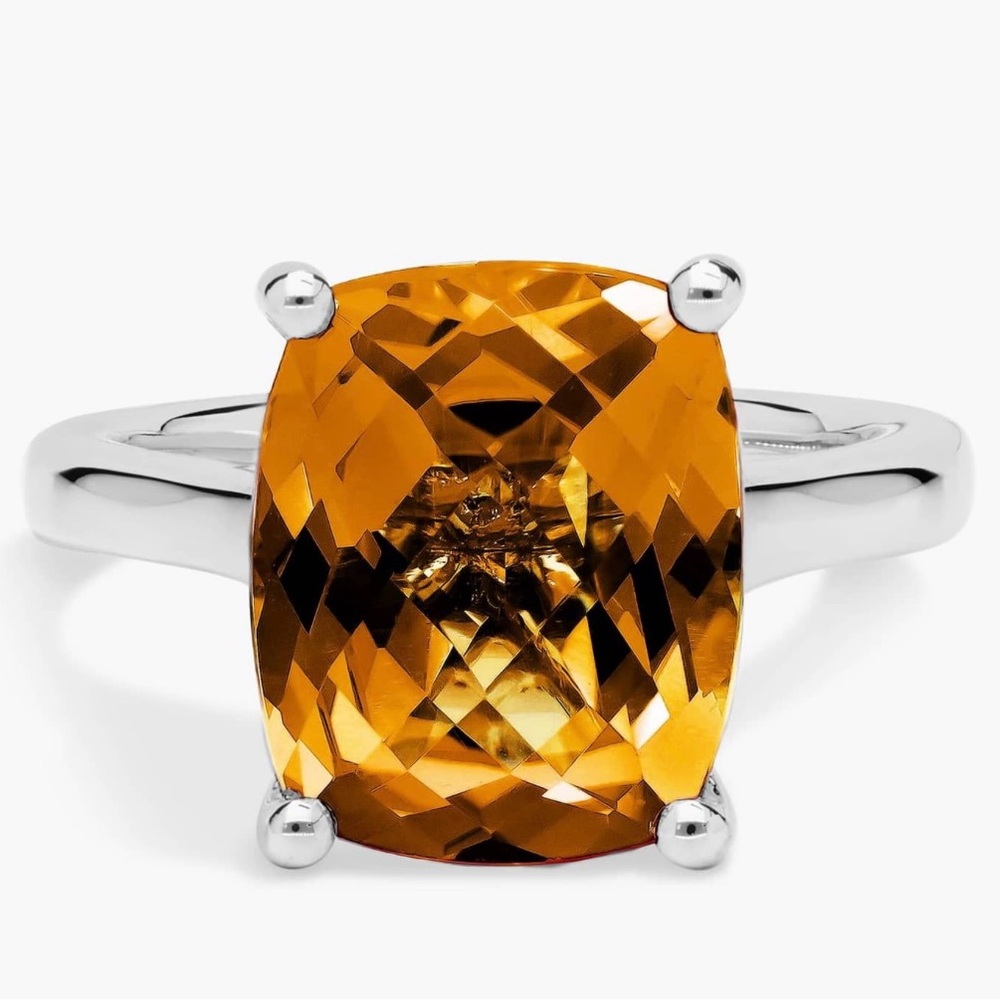 Blue Nile 14k White Gold Cushion Cut Citrine Ring- 7.5